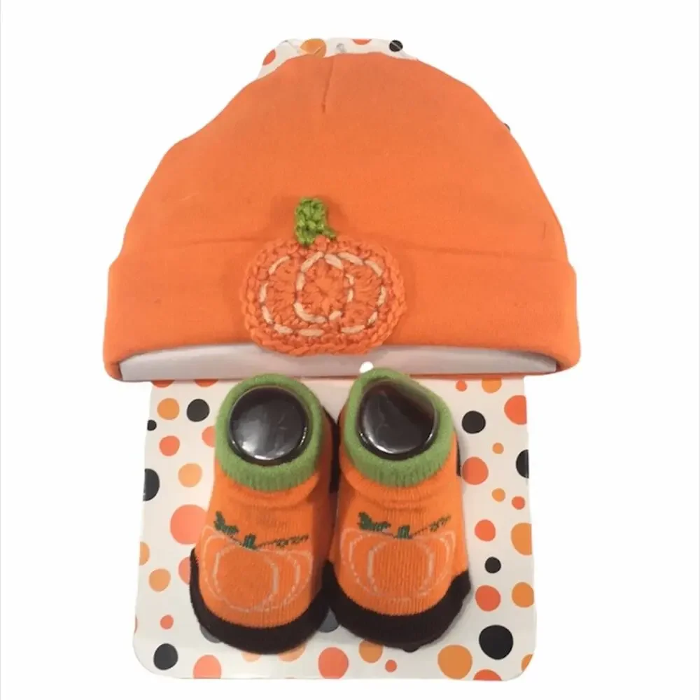 Little Me Pumpkin Beanie & Bootie Set Orange Size 0-12 Months